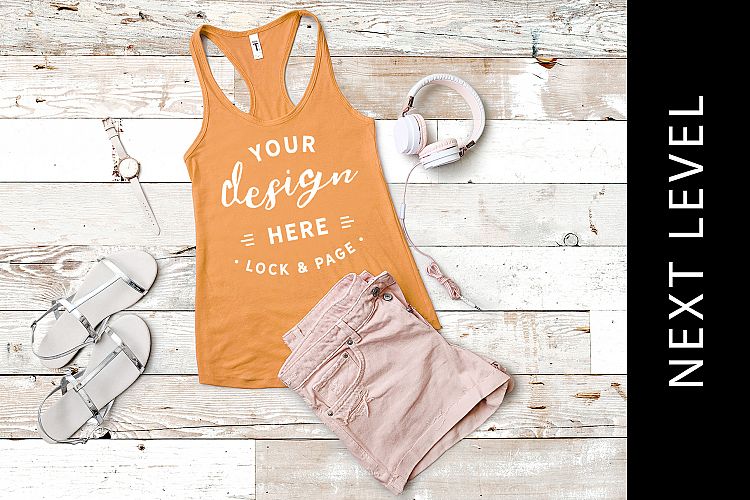 Light Orange Tank Top Mockup Next Level 1533 Gym Vest