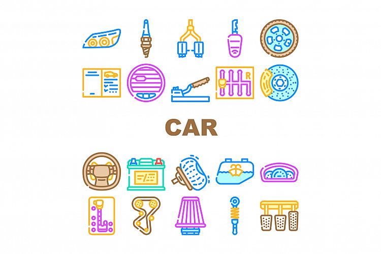 Car Vehicle Details Collection Icons Set Vector example image 1