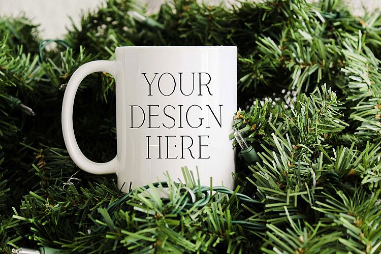 11 Ounce Pine Tree Christmas Mug Mockup