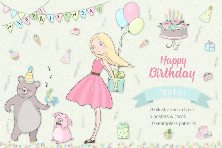 Happy Birthday Illustration Set