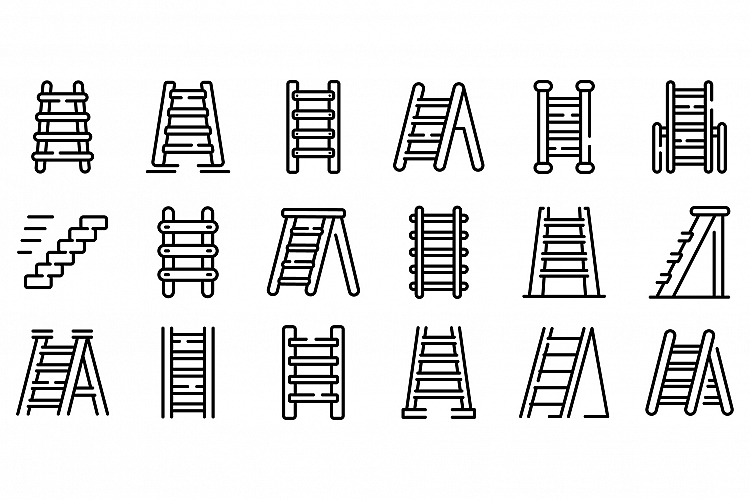 Step ladder icons set, outline style example image 1