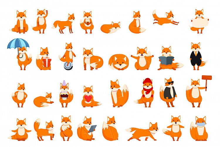 Fox icons set, cartoon style example image 1