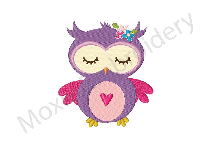 Owl Embroidery Design, Purple Owl Embroidery Design