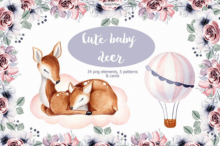 Cute baby Deer Watercolor clipart Baby animals