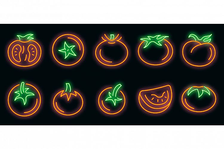 Tomato icons set vector neon example image 1