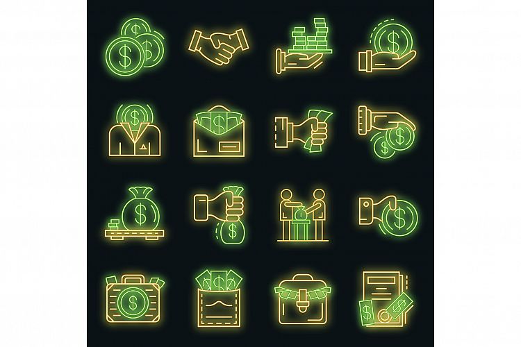 Bribery icon set vector neon example image 1