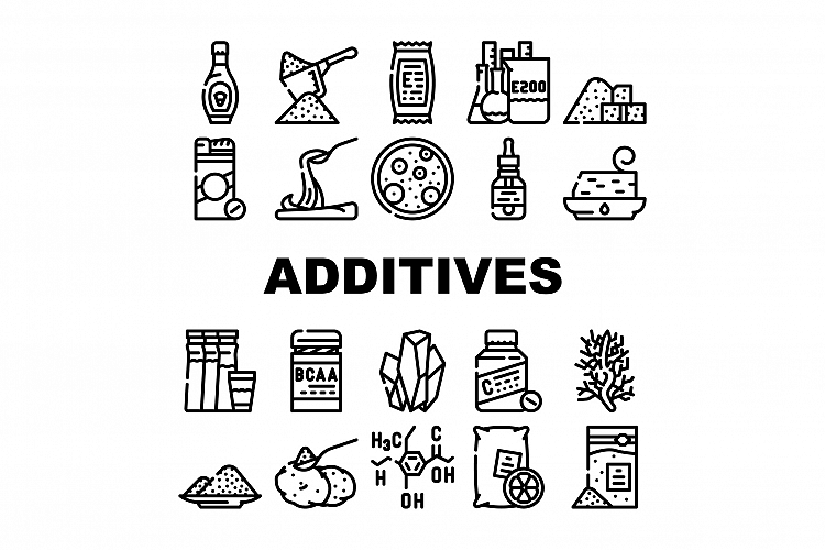 Food Additives Formula Collection Icons Set Vector example image 1