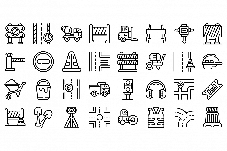 Highway construction icons set, outline style example image 1