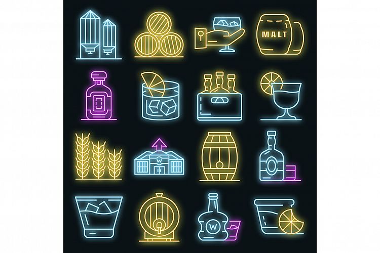 Whisky icon set vector neon example image 1