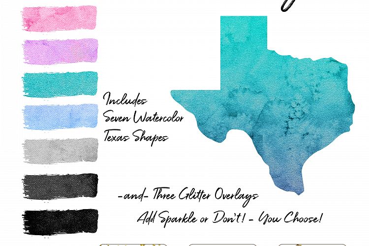 Texas State Watercolor Clipart Design Kit