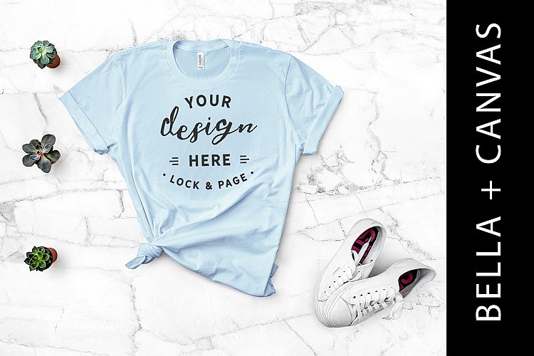 Light Blue Bella Canvas 3001 Tshirt Mockup Knotted Shirt