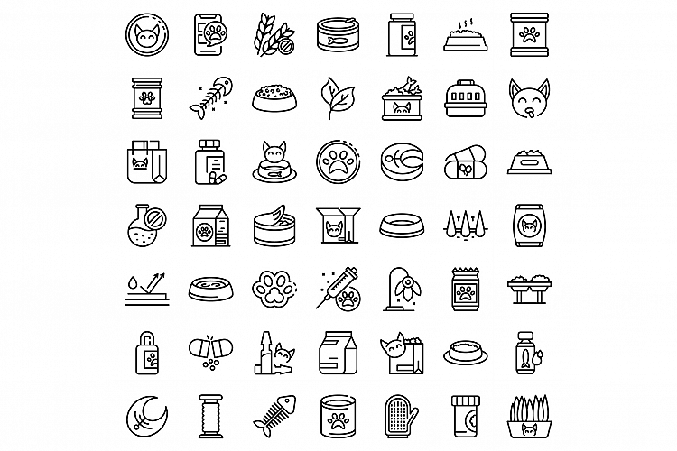 Cat food icons set, outline style example image 1