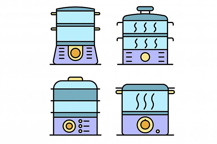 Steamer icons set line color vector example image 1
