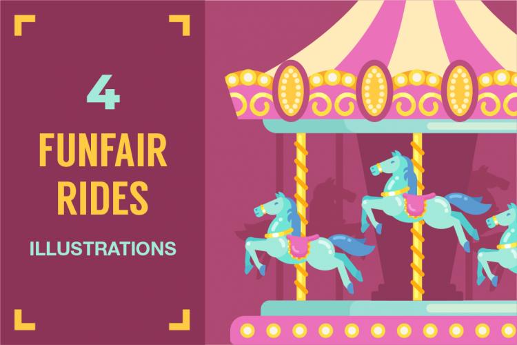 Funfair amusement rides. Carousels and Ferris wheels