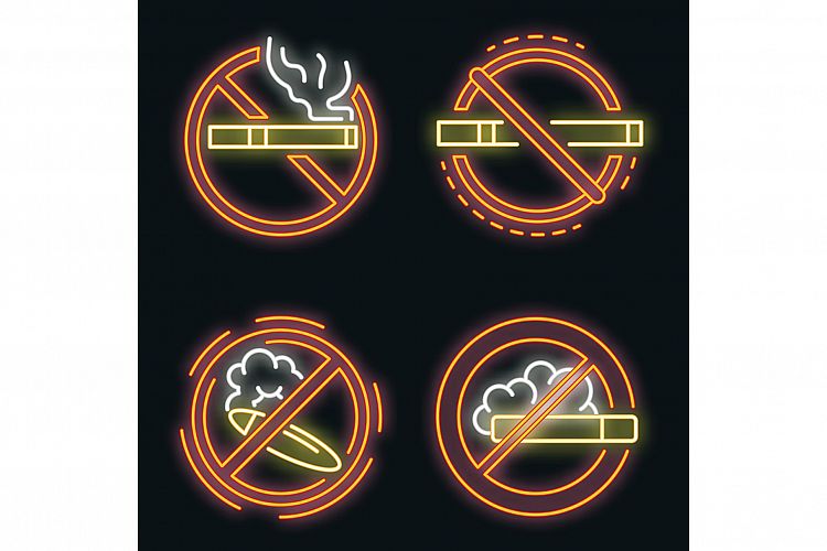 No smoking sign icon set vector neon