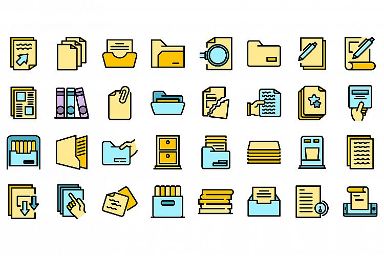 Storage of documents icons set vector flat example image 1