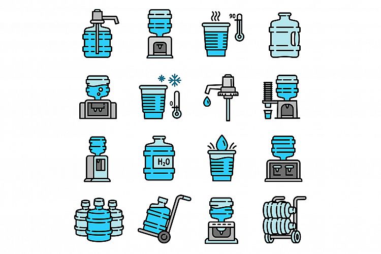 Cooler water icons set, outline style example image 1