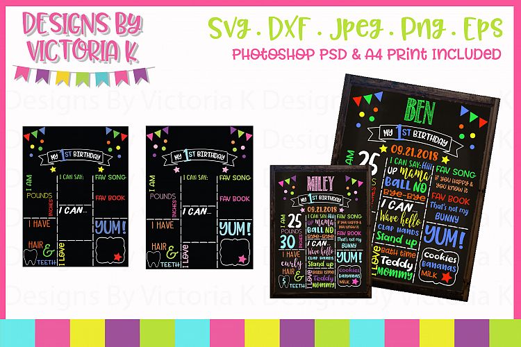 DIY Birthday Chalkboard, SVG, DXF, PNG, PSD