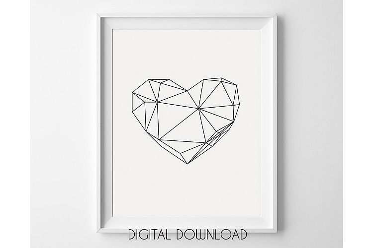 Geometric Heart, Black and White, Scandinavian Design