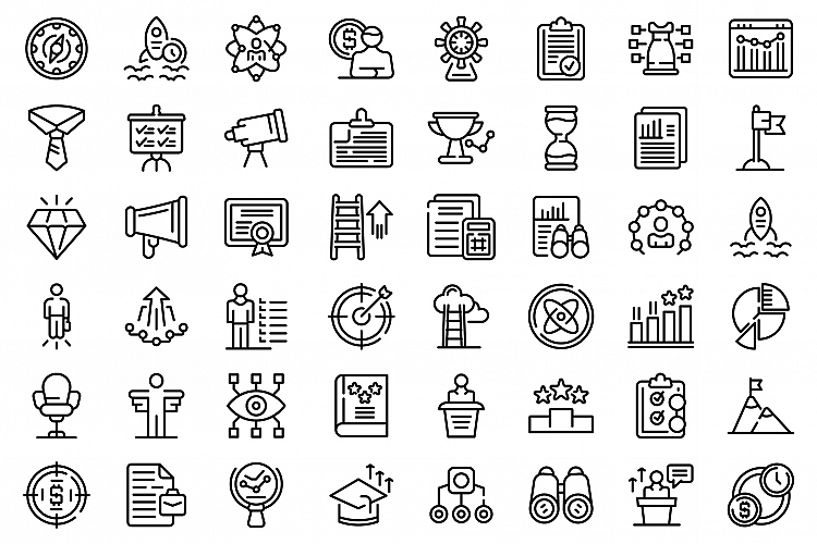Successful career icons set, outline style