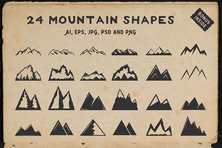 24 vintage mountain shapes