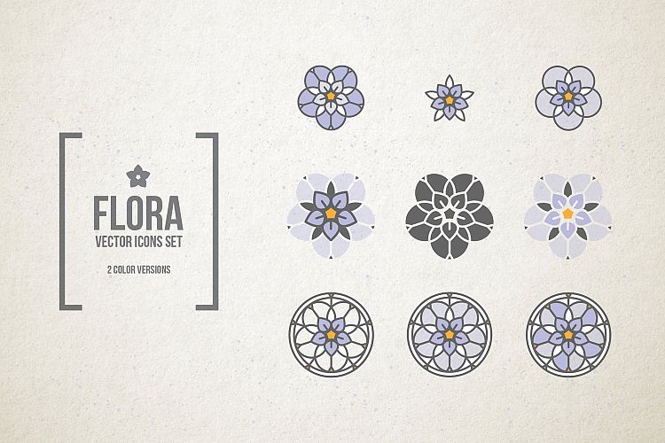 Stained Glass Flowers. Vector icons.