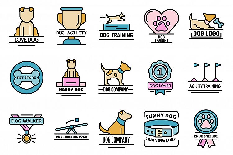 Dog training icons vector flat example image 1