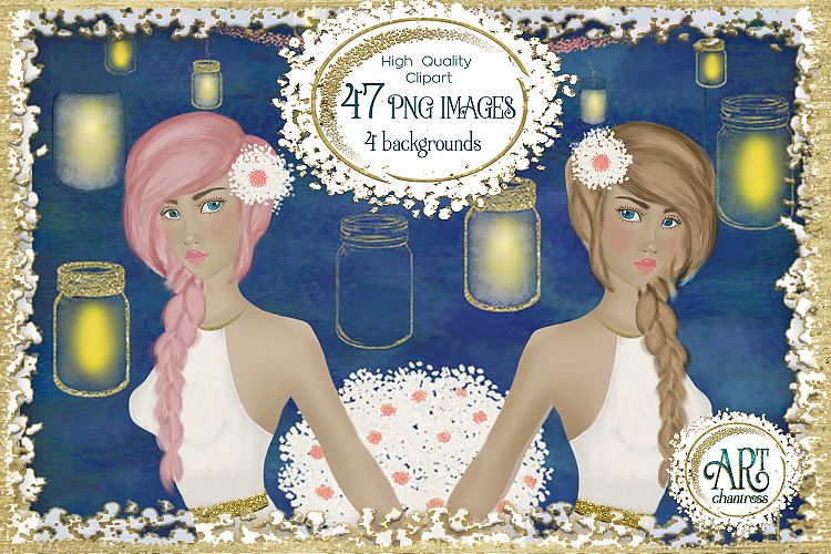 Camping Party Clip art design , Glamping at summer nights clipart : PNG files