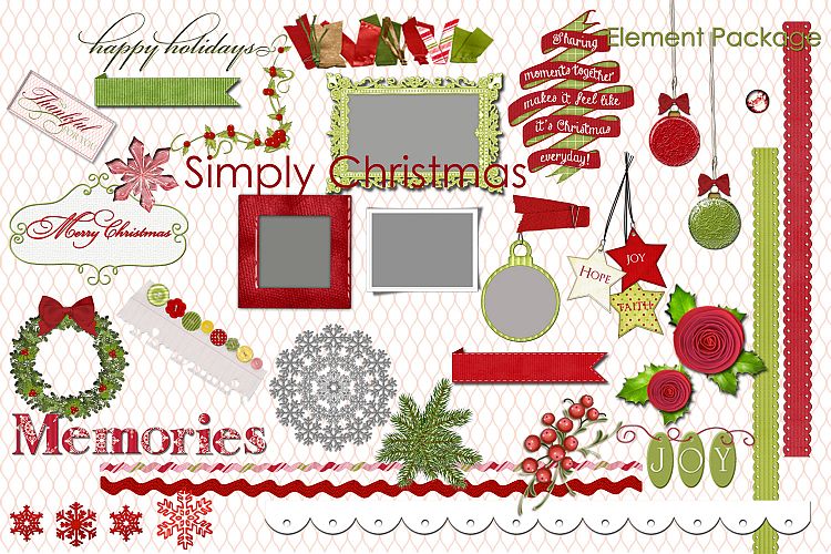 Simply Christmas 37-Elements/Clipart Designer Scrapbook Kit