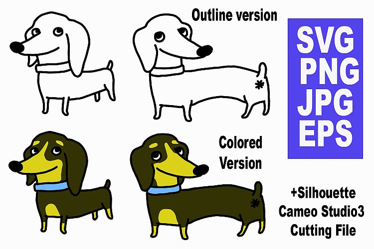 Cute Dachshund - PNG SVG EPS JPG with Cutting Cameo Files
