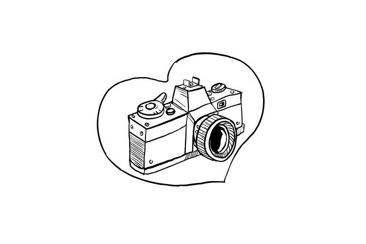 Vintage 35mm SLR Camera Heart Drawing