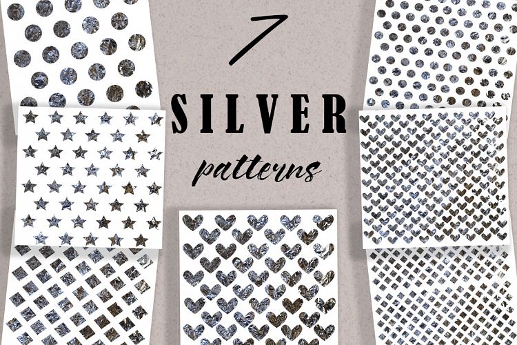 Collection of 7  patterns with silver flicker