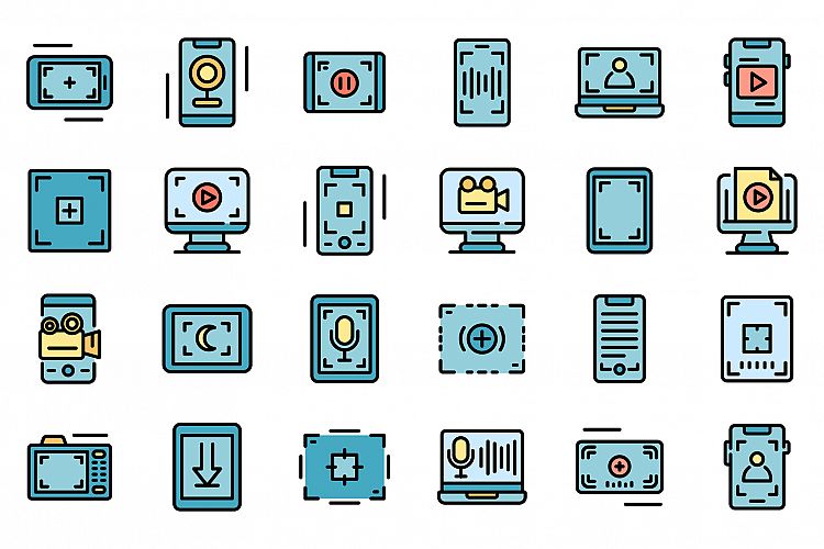 Screen recording icons set vector flat example image 1