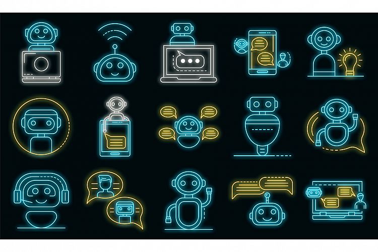 Chatbot icons set vector neon example image 1