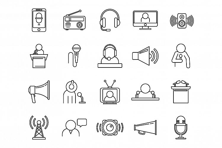 Speaker announcer icons set, outline style example image 1