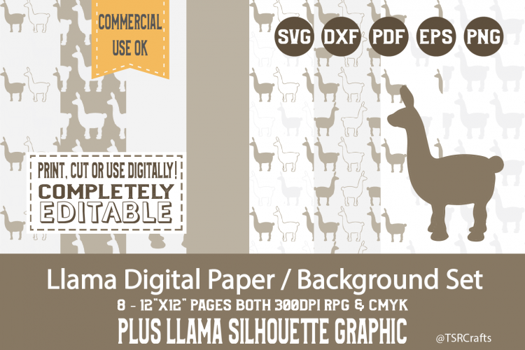 Llama-12 x 12 Digital Scrapbook Paper/backgrounds set of 8