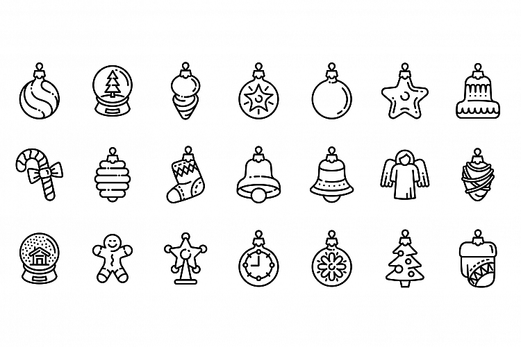 Christmas tree toys icons set, outline style example image 1