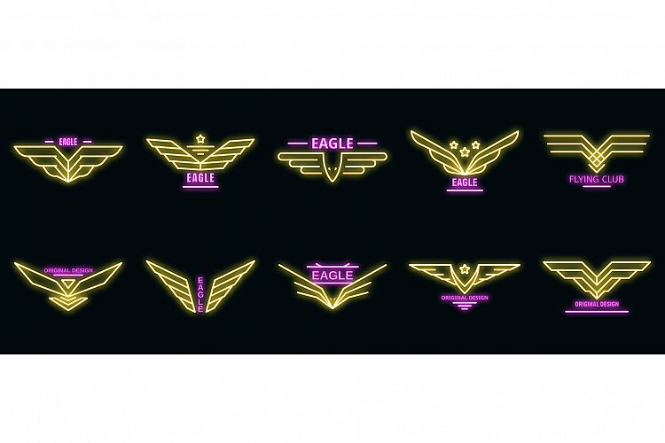 Eagle logo set vector neon example image 1