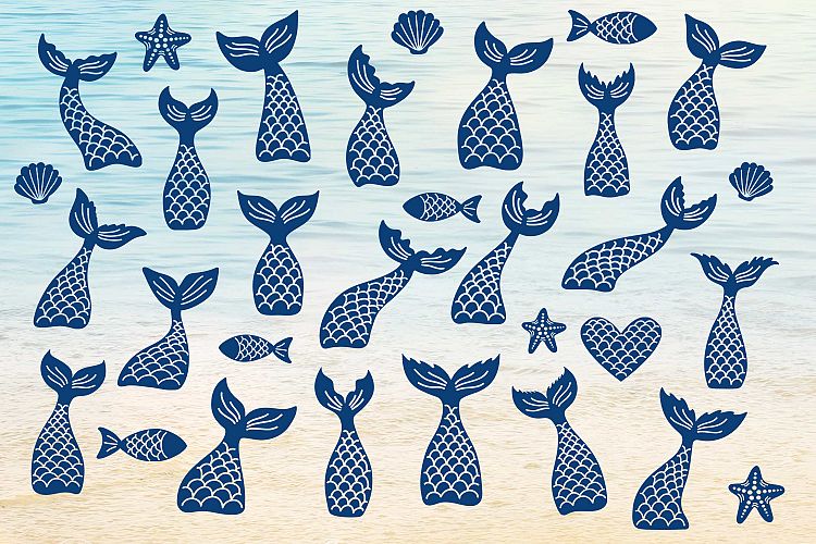 Mermaid tails, fishes, starfishes, shells silhouettes SVG DXF PNG EPS Cutting Files. Mermaid tail SVG, Mermaid Bundle SVG.