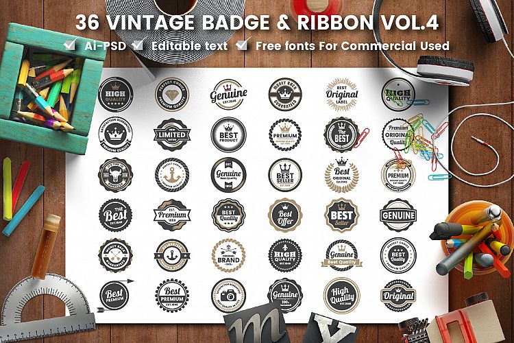 36 VINTAGE BADGE & RIBBON Vol.4