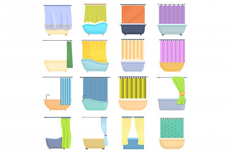 Shower curtain icons set, cartoon style example image 1