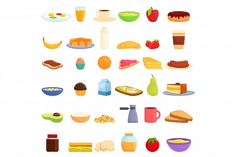 Healthy breakfast icons set, cartoon style example image 1