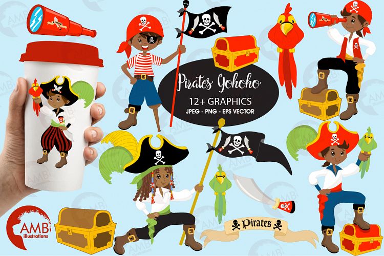 Pirate boys, African American Pirate clipart, graphics and illustrations AMB-174