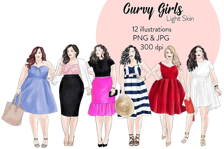 Fashion illustration clipart - Curvy Girls - Light skin