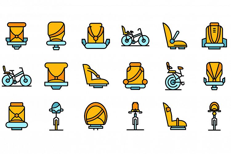 Child seat bike icons set vector flat example image 1