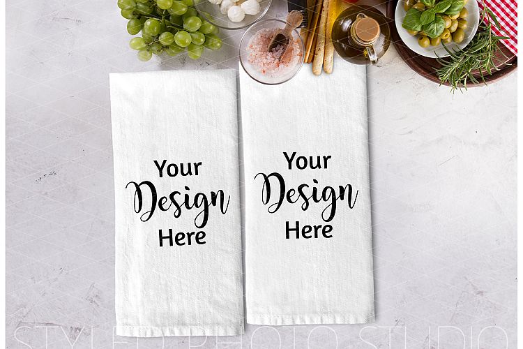 Set of 2 Kitchen Towels Flat Lay Mockup