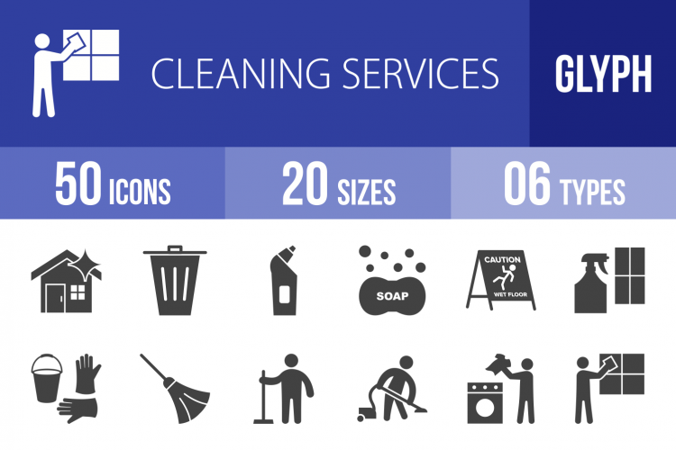 50 Cleaning Services Glyph Icons