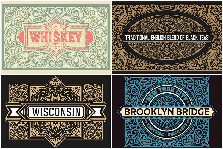 Pack of 4 vintage labels