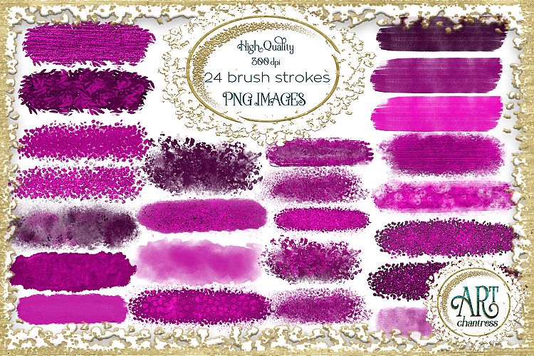 Brush Strokes in Purple Glitter - Digital Clipart 24 of beautiful PNG files