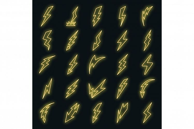 Lightning bolt icons set vector neon example image 1